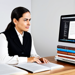 **

"A professional translator, fully clothed in business casual attire, working at a bright desk with a laptop displaying Spanish text. Books on linguistics and Spanish literature are visible in the background. Safe for work, appropriate content, perfect anatomy, natural proportions, professional, modest, family-friendly, high quality."

**