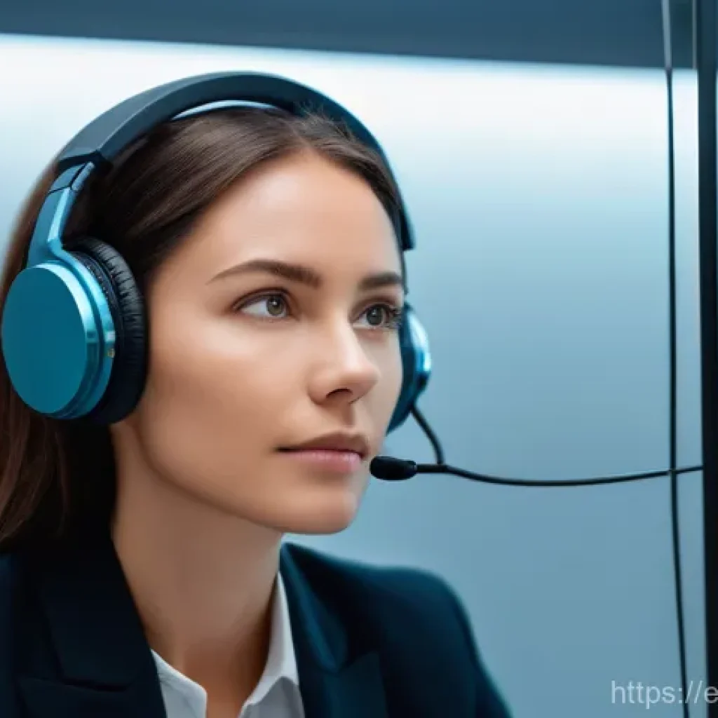 통역사로 일하며 겪는 어려움 - An interpreter, male or female, mid-30s, with a focused and slightly strained expression, sitting in...