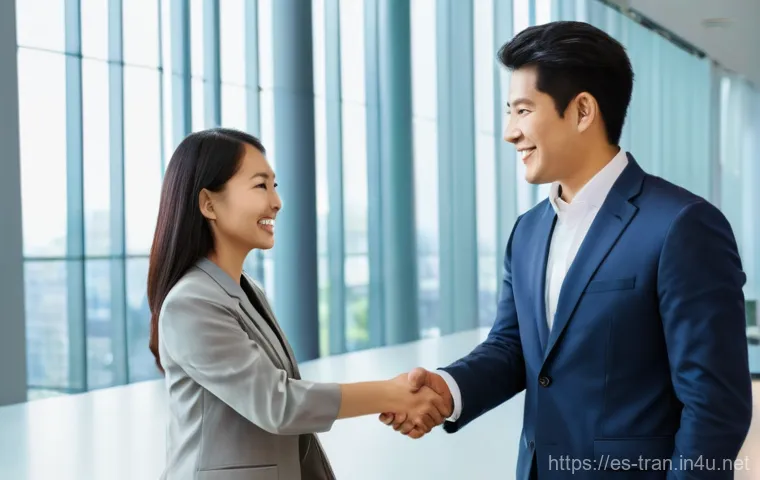 통역사로 일하며 겪는 어려움 - An interpreter, male or female, mid-30s, with a focused and slightly strained expression, sitting in...