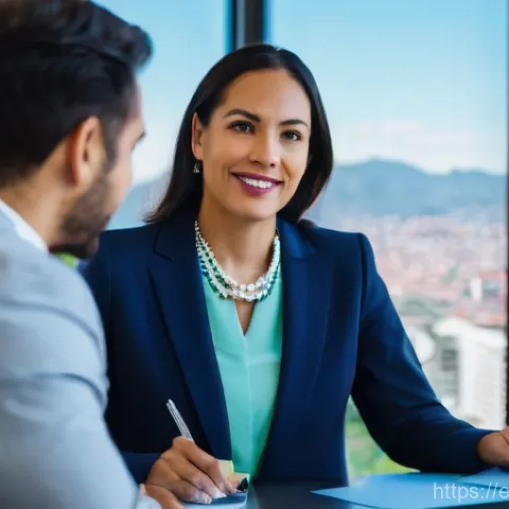 통역사 자격증 종류와 비교 - **Prompt:** A confident female interpreter in her mid-30s, with a warm, professional smile, stands b...