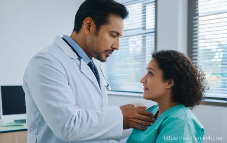 통역사 자격증 종류와 비교 - **Prompt:** A confident female interpreter in her mid-30s, with a warm, professional smile, stands b...