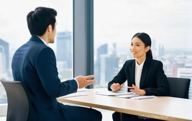 통역사 현장 에티켓 - **Calm Under Pressure in the Interpreter's Booth**
    "A male simultaneous interpreter, around 45 y...