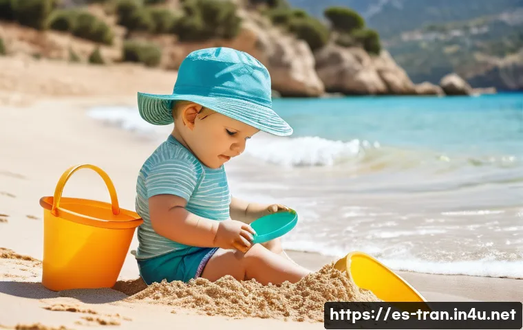 통역사 자격증 합격률 높은 시험 - **Prompt:** "A toddler, wearing a brightly colored diaper and a sun hat, plays on a sunny beach in M...