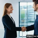 통역사로 일하며 배운 비즈니스 매너 - **Prompt:** A dynamic scene featuring two business professionals, one male and one female, in their ...